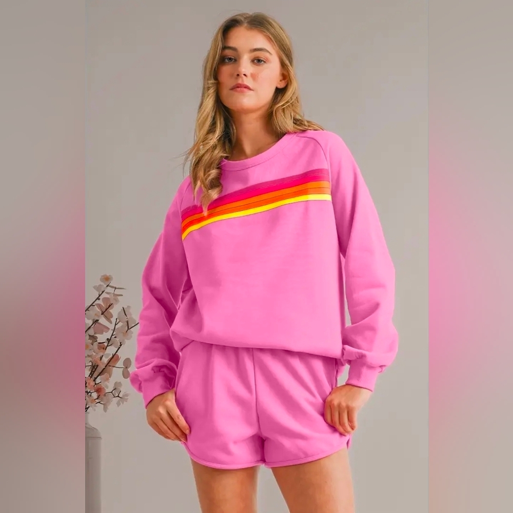 The Cozy Crew Set| Crew Sweater Neck+Short Set Pink Med,Large NWT$120 - Picture 9 of 13